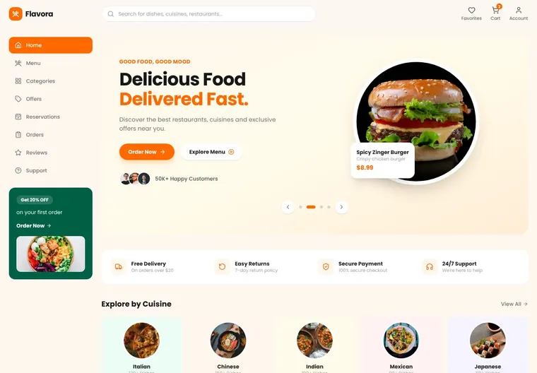 Mẫu website Flavora — Ẩm thực & đồ uống