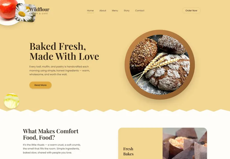 Mẫu website Wildflour Bakery & Café — Ẩm thực & đồ uống