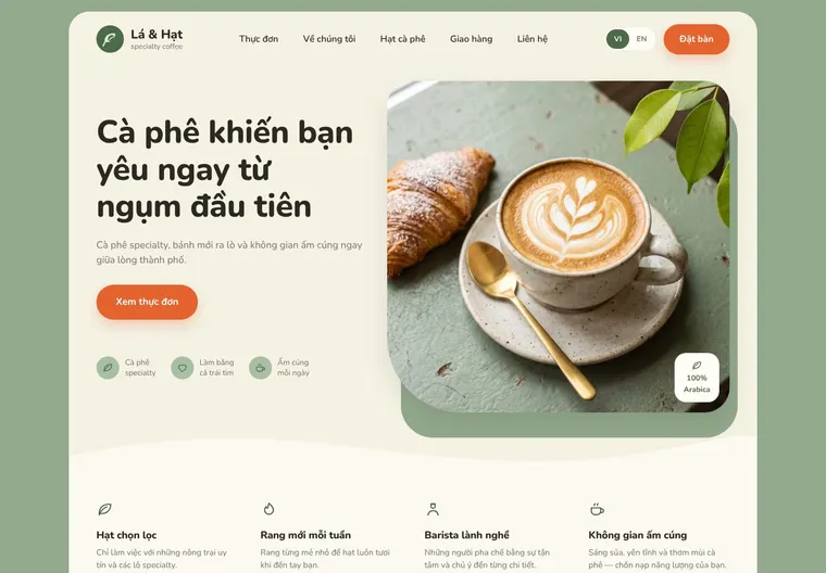 Mẫu website Lá & Hạt — Quán cà phê