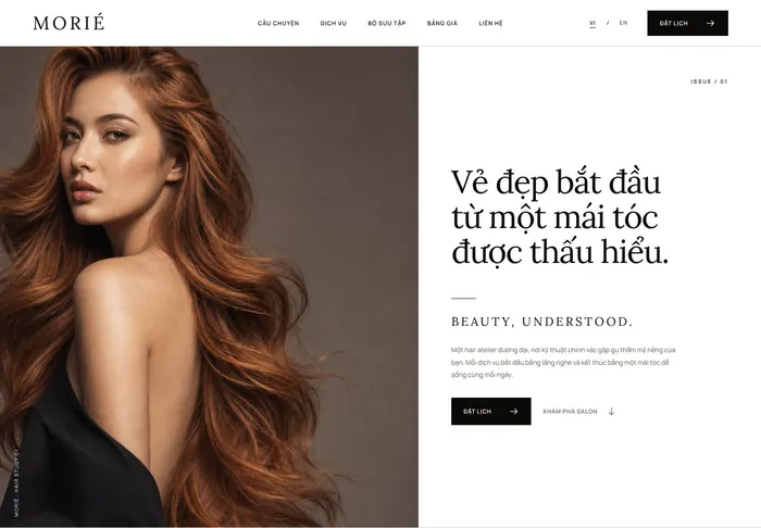 Mẫu website MORIÉ Hair Atelier — Salon & làm đẹp