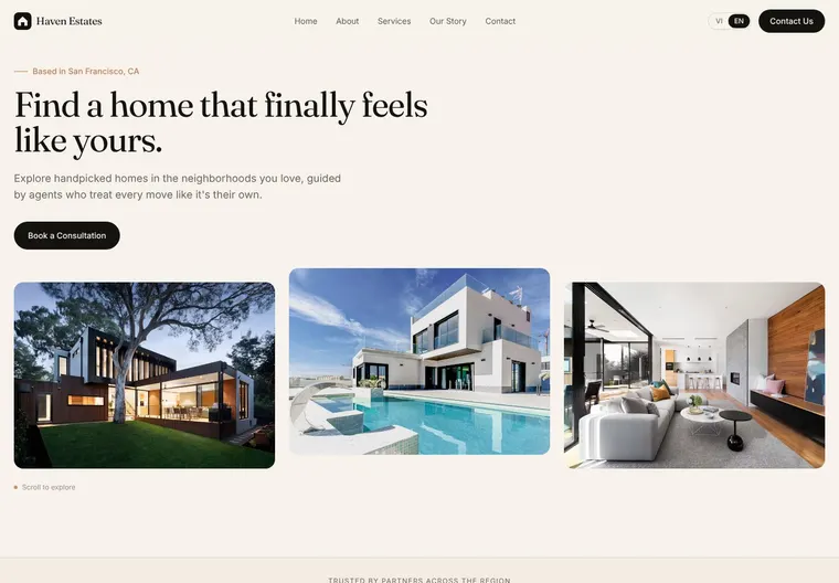 Mẫu website Haven Estates — Bất động sản